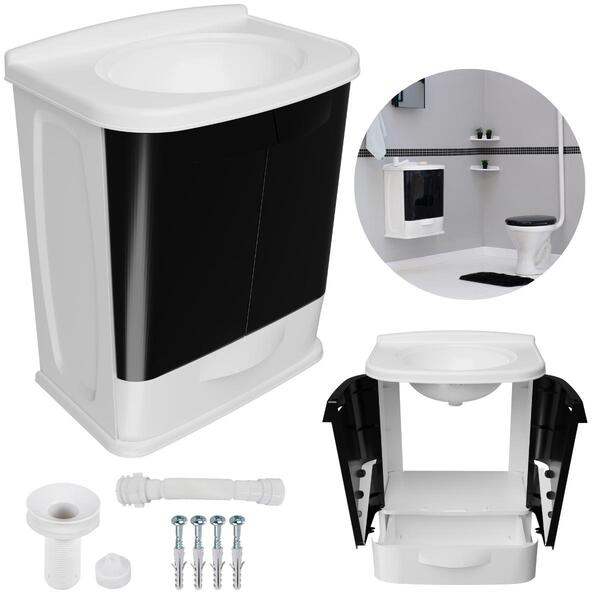 Gabinete Suspenso Para Banheiro Com Lavatório Preto | 02 Port